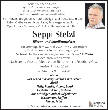 Traueranzeige von Seppi Stelzl von Kleine Zeitung