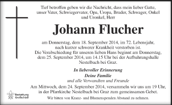Traueranzeige von Johann Flucher von Kleine Zeitung