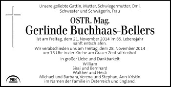 Traueranzeige von Gerlinde Buchhaas-Bellers von Kleine Zeitung