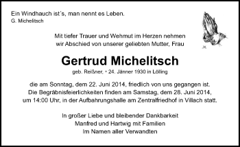 Traueranzeige von Gertrud Michelitsch von Kleine Zeitung
