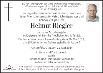 Traueranzeige von Helmut Riegler von Kleine Zeitung