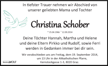 Traueranzeige von Christina Schober von Kleine Zeitung