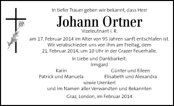 Traueranzeige von Johann Ortner von Kleine Zeitung