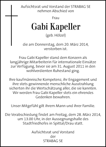 Traueranzeige von Gabi Kapeller von Kleine Zeitung