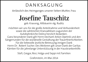 Traueranzeige von Josefine Tauschitz von Kleine Zeitung