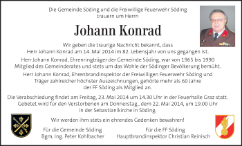 Traueranzeige von Johann Konrad von Kleine Zeitung