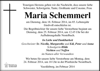 Traueranzeige von Maria Schemmerl von Kleine Zeitung