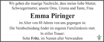 Traueranzeige von Emma Piringer von Kleine Zeitung