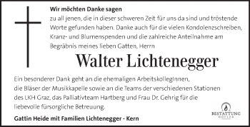 Traueranzeige von Walter Lichtenegger von Kleine Zeitung