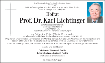 Traueranzeige von Karl Eichtinger von Kleine Zeitung