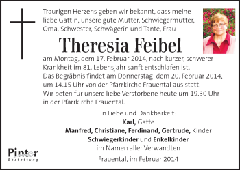 Traueranzeige von Theresia Feibel von Kleine Zeitung