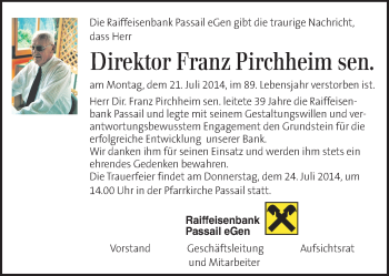 Traueranzeige von Franz Pirchheim von Kleine Zeitung