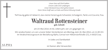 Traueranzeige von Waltraud Rottensteiner von Kleine Zeitung