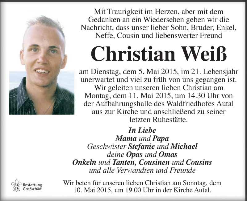  Traueranzeige für Christian Weiß vom 08.05.2015 aus Kleine Zeitung