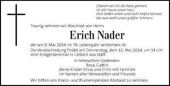 Traueranzeige von Erich Nader von Kleine Zeitung