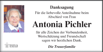 Traueranzeige von Antonia Pichler von Kleine Zeitung