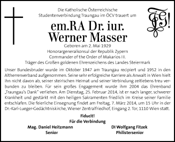 Traueranzeige von Werner Masser von Kleine Zeitung