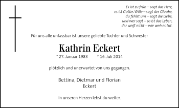 Traueranzeige von Kathrin Eckert von Kleine Zeitung