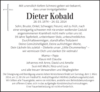 Traueranzeige von Dieter Kobald von Kleine Zeitung