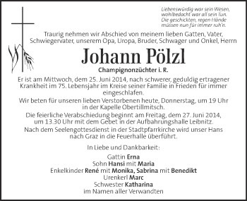 Traueranzeige von Johann Pölzl  von Kleine Zeitung