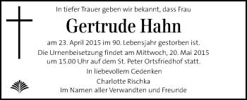 Traueranzeige von Gertrude Hahn von Kleine Zeitung