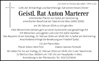 Traueranzeige von Anton Marterer von Kleine Zeitung