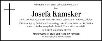 Traueranzeige von Josefa Kamsker von Kleine Zeitung