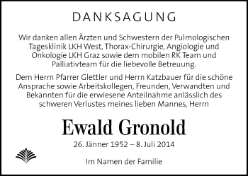 Traueranzeige von Ewald Gronold von Kleine Zeitung