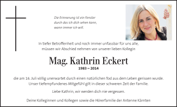 Traueranzeige von Kathrin Eckert von Kleine Zeitung