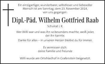 Traueranzeige von Wilhelm Gottfried Raab von Kleine Zeitung