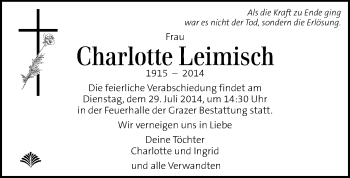 Traueranzeige von Charlotte Leimisch von Kleine Zeitung