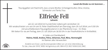 Traueranzeige von Elfriede Fell von Kleine Zeitung