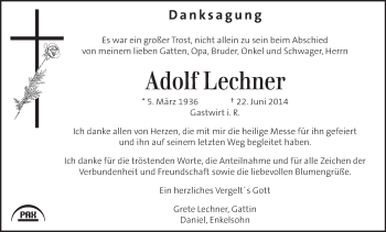 Traueranzeige von Adolf Lechner von Kleine Zeitung