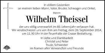 Traueranzeige von Wilhelm Theissel von Kleine Zeitung