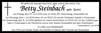 Traueranzeige von Betty Steinbach von Kleine Zeitung