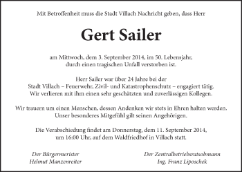 Traueranzeige von Gert Sailer von Kleine Zeitung