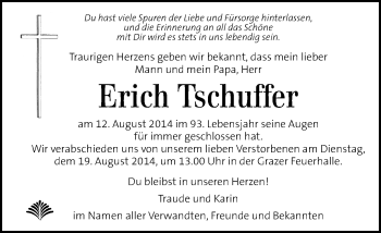 Traueranzeige von Erich Tschuffer von Kleine Zeitung