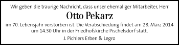 Traueranzeige von Otto Pekarz von Kleine Zeitung