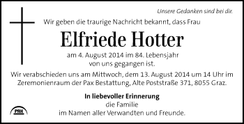 Traueranzeige von Elfriede Hotter von Kleine Zeitung