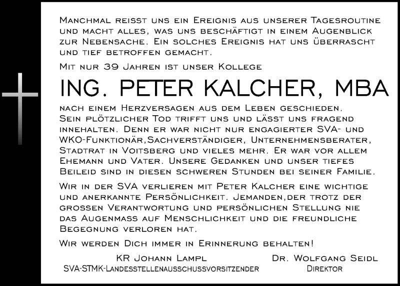  Traueranzeige für Peter Kalcher vom 26.07.2015 aus Kleine Zeitung