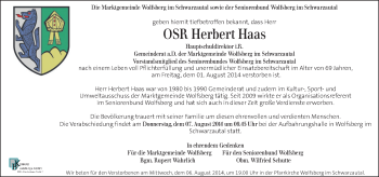 Traueranzeige von Herbert Haas von Kleine Zeitung