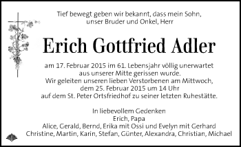 Traueranzeige von Erich Gottfried Adler von Kleine Zeitung