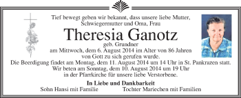 Traueranzeige von Theresia Ganotz von Kleine Zeitung