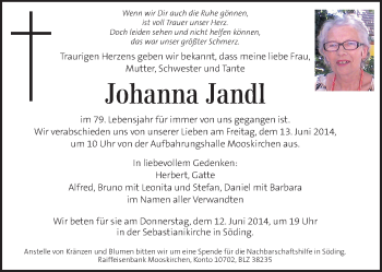 Traueranzeige von Johanna Jandl von Kleine Zeitung