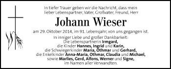 Traueranzeige von Johann Wieser von Kleine Zeitung