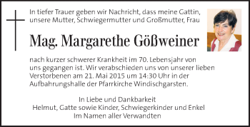 Traueranzeige von Margarethe Gößweiner von Kleine Zeitung