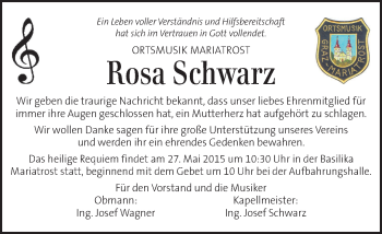 Traueranzeige von Rosa Schwarz von Kleine Zeitung