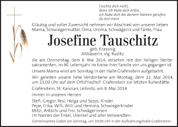 Traueranzeige von Josefine Tauschitz von Kleine Zeitung