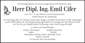 Traueranzeige von Emil Cifer von Kleine Zeitung