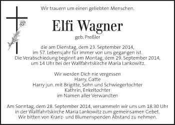 Traueranzeigen von Elfi Wagner | trauer.kleinezeitung.at